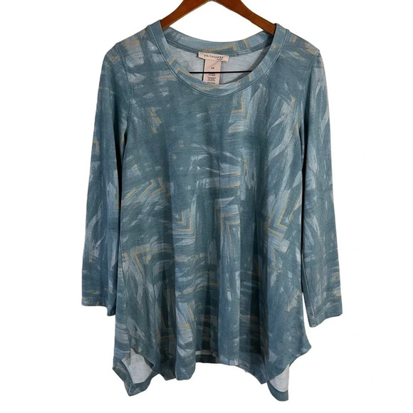 Philosophy Abstract Tunic Size Large Blue Knit Long Sleeves Pullover Round Neck - Picture 1 of 6